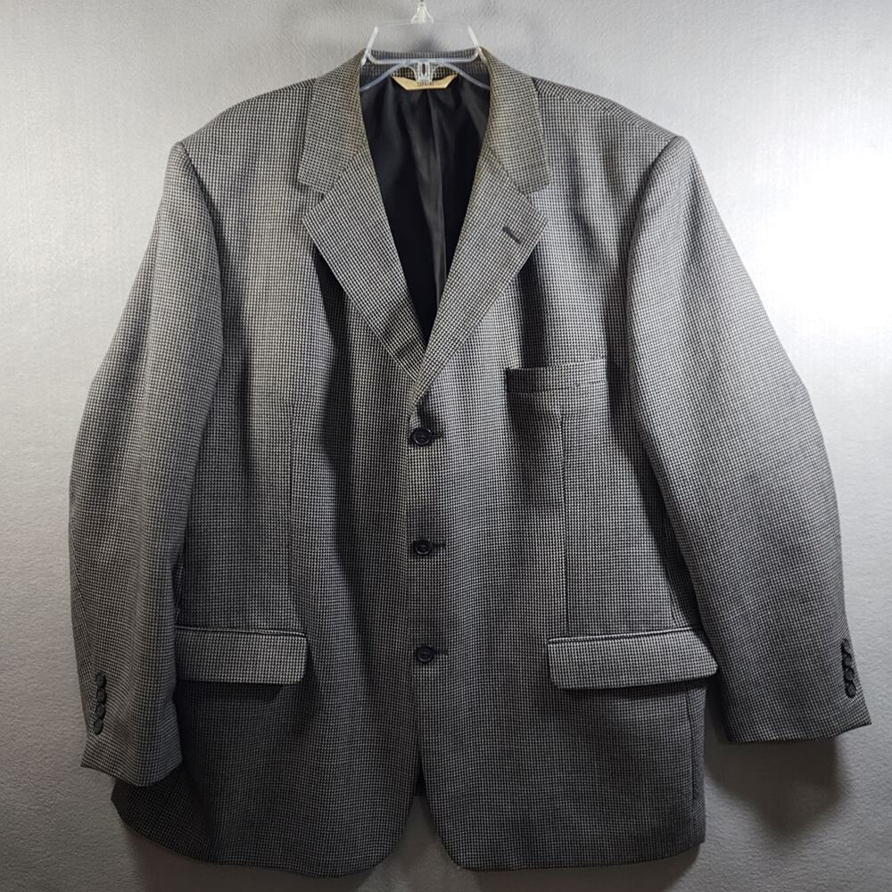 Versini Men's Hounds Toothe Checkered Plaid Button Front Lined Dress Jacket